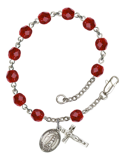 Saint Zoe of Rome Engravable Rosary Bracelet with Ruby Beads