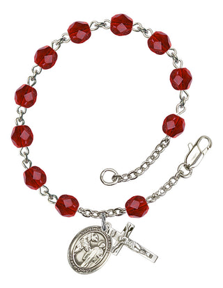 Saint Columbanus Engravable Rosary Bracelet with Ruby Beads