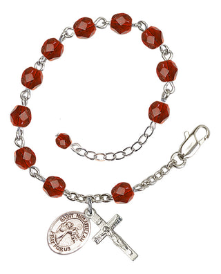 Silver-Plated 6mm Fire-Polished Saint Nimatullah Rosary Bracelet in Ruby Engraved Catholic Saint Jewelry