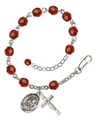 Silver-Plated 6mm Fire-Polished Saint Polycarp of Smyrna Rosary Bracelet in Ruby Engraved Catholic Saint Jewelry