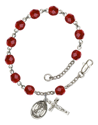 Saint Rocco Engravable Rosary Bracelet with Ruby Beads