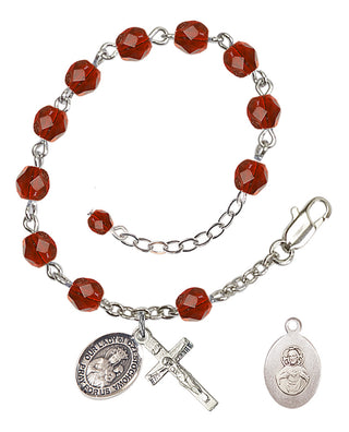 Adjustable Silver Plated 6mm Fire Polished Our Lady of Czestochowa Rosary Bracelet in Ruby