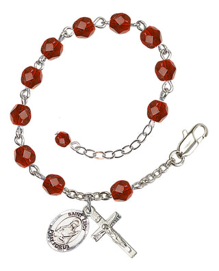 Silver-Plated 6mm Fire-Polished Saint Lucy Rosary Bracelet in Ruby Engraved Catholic Saint Jewelry