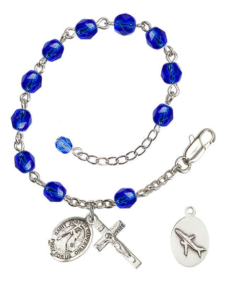 Adjustable Silver Plated 6mm Fire Polished Saint Joseph of Cupertino Rosary Bracelet in Sapphire