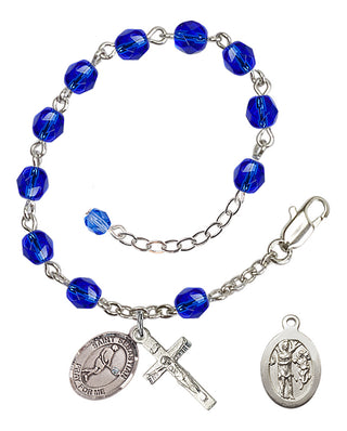 Adjustable Silver Plated 6mm Fire Polished Saint Sebastian/Tennis Rosary Bracelet in Sapphire