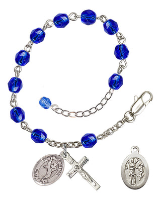 Adjustable Silver Plated 6mm Fire Polished Saint Sebastian/Martial Arts Rosary Bracelet in Sapphire