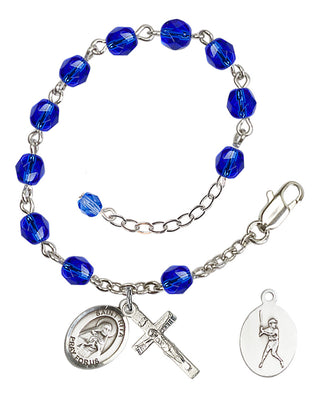 Adjustable Silver Plated 6mm Fire Polished Saint Rita / Baseball Rosary Bracelet in Sapphire