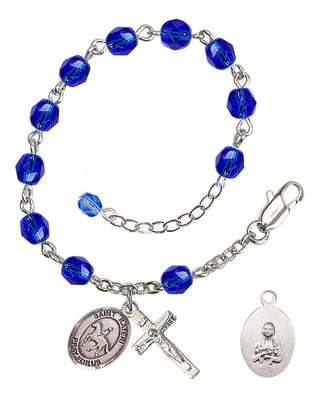 Adjustable Silver Plated 6mm Fire Polished Saint Kateri/Equestrian Rosary Bracelet in Sapphire