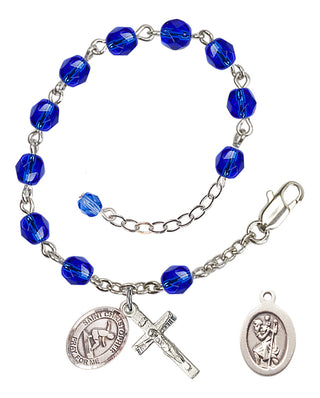 Adjustable Silver Plated 6mm Fire Polished Saint Christopher/Surfing Rosary Bracelet in Sapphire