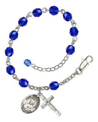 Silver-Plated 6mm Fire-Polished Saint John Neumann Rosary Bracelet in Sapphire Engraved Catholic Saint Jewelry