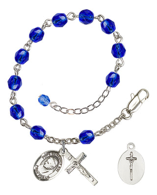 Adjustable Silver Plated 6mm Fire Polished Pope Emeritace Benedict XVI Rosary Bracelet in Sapphire