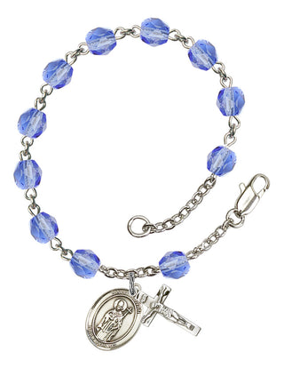 Saint Ronan Engravable Rosary Bracelet with Sapphire Beads