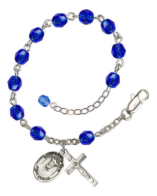 Adjustable Silver Plated 6mm Fire Polished Saint Philip Neri Rosary Bracelet in Sapphire