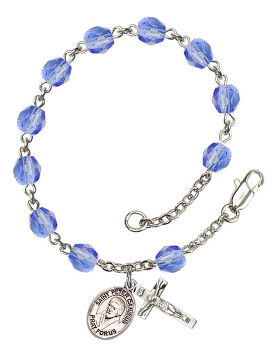 Saint Peter Canisius Engravable Rosary Bracelet with Sapphire Beads