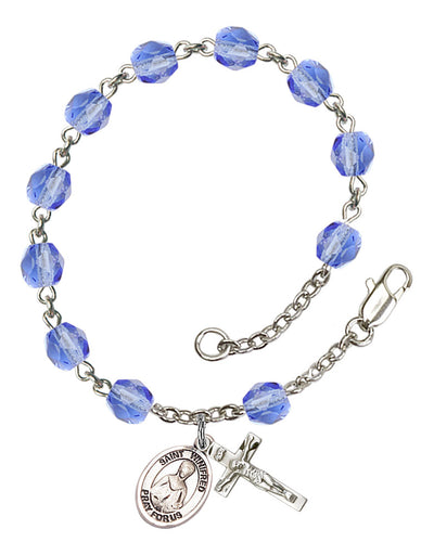 Saint Winifred of Wales Engravable Rosary Bracelet with Sapphire Beads