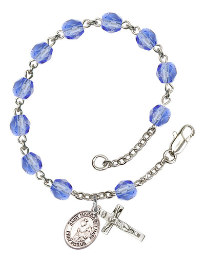 Saint Margaret Mary Alacoque Engravable Rosary Bracelet with Sapphire Beads