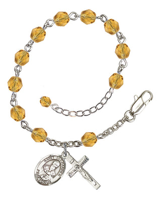 Silver-Plated 6mm Fire-Polished Saint Alexander Sauli Rosary Bracelet in Topaz Engraved Catholic Saint Jewelry