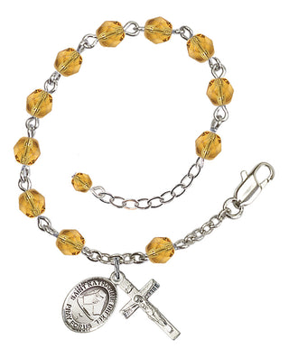 Silver-Plated 6mm Fire-Polished Saint Katharine Drexel Rosary Bracelet in Topaz Engraved Catholic Saint Jewelry