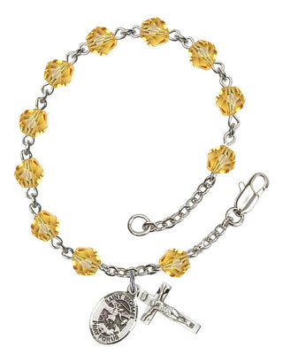 Saint Michael the Archangel Engravable Rosary Bracelet with Topaz Beads