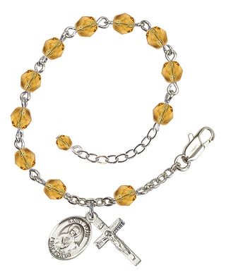 Silver-Plated 6mm Fire-Polished Saint Paul the Apostle Rosary Bracelet in Topaz Engraved Catholic Saint Jewelry