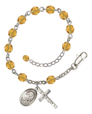 Silver-Plated 6mm Fire-Polished Saint Theresa Rosary Bracelet in Topaz Engraved Catholic Saint Jewelry