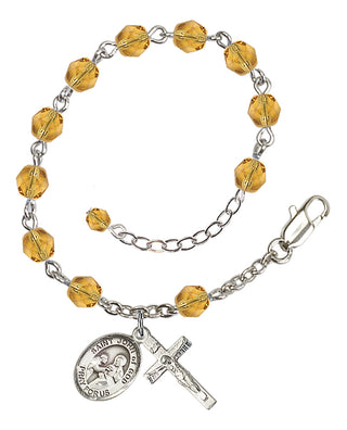 Adjustable Silver Plated 6mm Fire Polished Saint John of God Rosary Bracelet in Topaz
