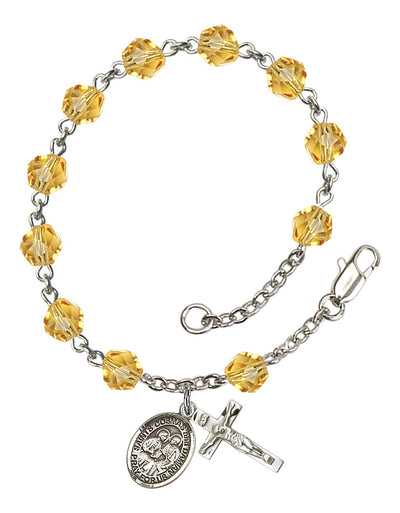 Sts. Cosmas & Damian Engravable Rosary Bracelet with Topaz Beads