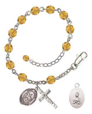 Adjustable Silver Plated 6mm Fire Polished Saint Kateri/Equestrian Rosary Bracelet in Topaz