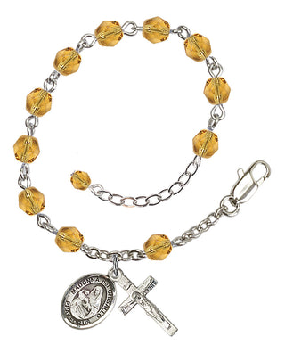 Silver-Plated 6mm Fire-Polished Madonna del Ghisallo Rosary Bracelet in Topaz Engraved Catholic Saint Jewelry