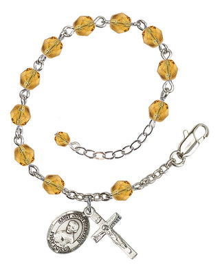 Silver-Plated 6mm Fire-Polished Saint John Neumann Rosary Bracelet in Topaz Engraved Catholic Saint Jewelry