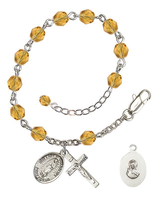 Silver-Plated 6mm Fire-Polished Our Lady of Guadalupe Rosary Bracelet in Topaz Engraved Catholic Saint Jewelry