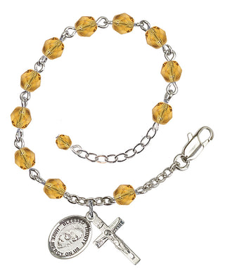 Silver-Plated 6mm Fire-Polished Bl. Trinity Rosary Bracelet in Topaz Engraved Catholic Saint Jewelry