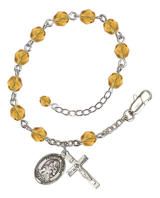 Silver-Plated 6mm Fire-Polished Saint Isaiah Rosary Bracelet in Topaz Engraved Catholic Saint Jewelry