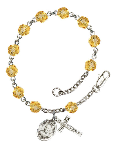 Saint Luigi Orione Engravable Rosary Bracelet with Topaz Beads