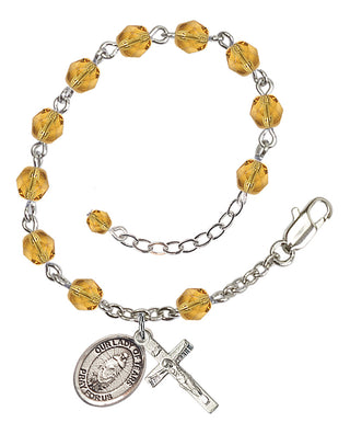 Silver-Plated 6mm Fire-Polished Our Lady of Tears Rosary Bracelet in Topaz Engraved Catholic Saint Jewelry