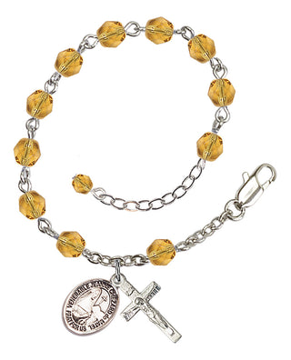 Silver-Plated 6mm Fire-Polished Saint Jeanne Chezard de Matel Rosary Bracelet in Topaz Engraved Catholic Saint Jewelry