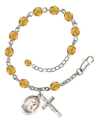 Silver-Plated 6mm Fire-Polished Bl. Herman the Cripple Rosary Bracelet in Topaz Engraved Catholic Saint Jewelry