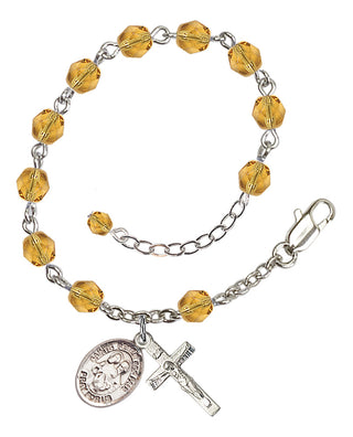 Silver-Plated 6mm Fire-Polished Saints Peter & Paul Rosary Bracelet in Topaz Engraved Catholic Saint Jewelry