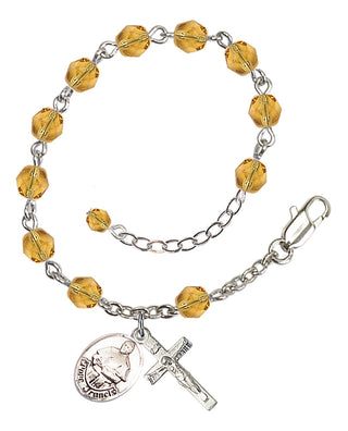 Adjustable Silver Plated 6mm Fire Polished Pope Francis Rosary Bracelet in Topaz