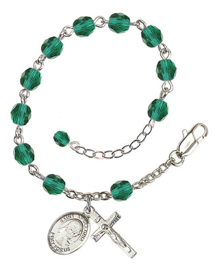 Silver-Plated 6mm Fire-Polished Saint Apollonia Rosary Bracelet in Zircon Engraved Catholic Saint Jewelry