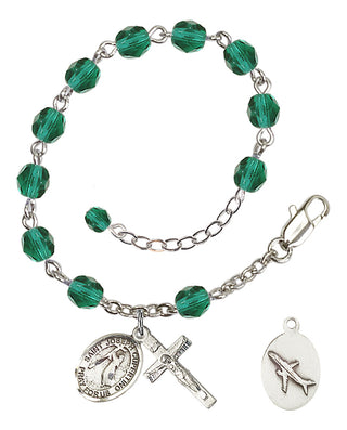 Adjustable Silver Plated 6mm Fire Polished Saint Joseph of Cupertino Rosary Bracelet in Zircon