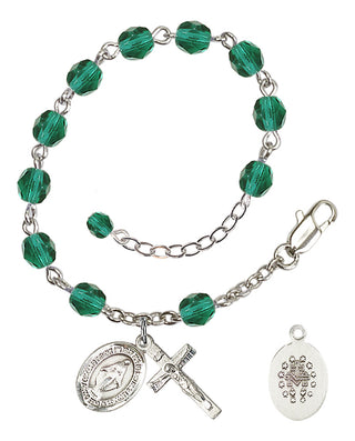 Silver-Plated 6mm Fire-Polished Miraculous Rosary Bracelet in Zircon Engraved Catholic Saint Jewelry