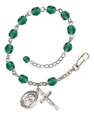 Silver-Plated 6mm Fire-Polished Saint Monica Rosary Bracelet in Zircon Engraved Catholic Saint Jewelry