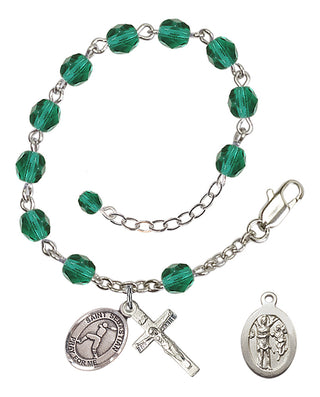 Adjustable Silver Plated 6mm Fire Polished Saint Sebastian/Baseball Rosary Bracelet in Zircon