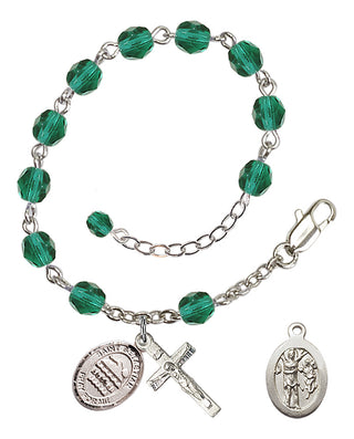 Adjustable Silver Plated 6mm Fire Polished Saint Sebastian/Swimming Rosary Bracelet in Zircon