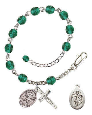 Adjustable Silver Plated 6mm Fire Polished Saint Sebastian/Field Hockey Rosary Bracelet in Zircon
