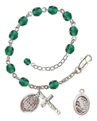 Silver-Plated 6mm Fire-Polished Saint Cecilia / Choir Rosary Bracelet in Zircon Engraved Catholic Saint Jewelry