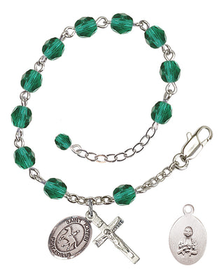 Adjustable Silver Plated 6mm Fire Polished Saint Kateri/Equestrian Rosary Bracelet in Zircon