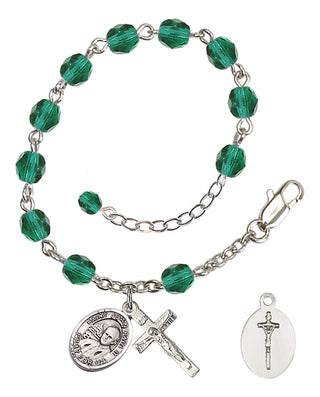 Adjustable Silver Plated 6mm Fire Polished Saint John Paul II Rosary Bracelet in Zircon