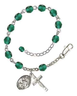 Silver-Plated 6mm Fire-Polished Saint Januarius Rosary Bracelet in Zircon Engraved Catholic Saint Jewelry